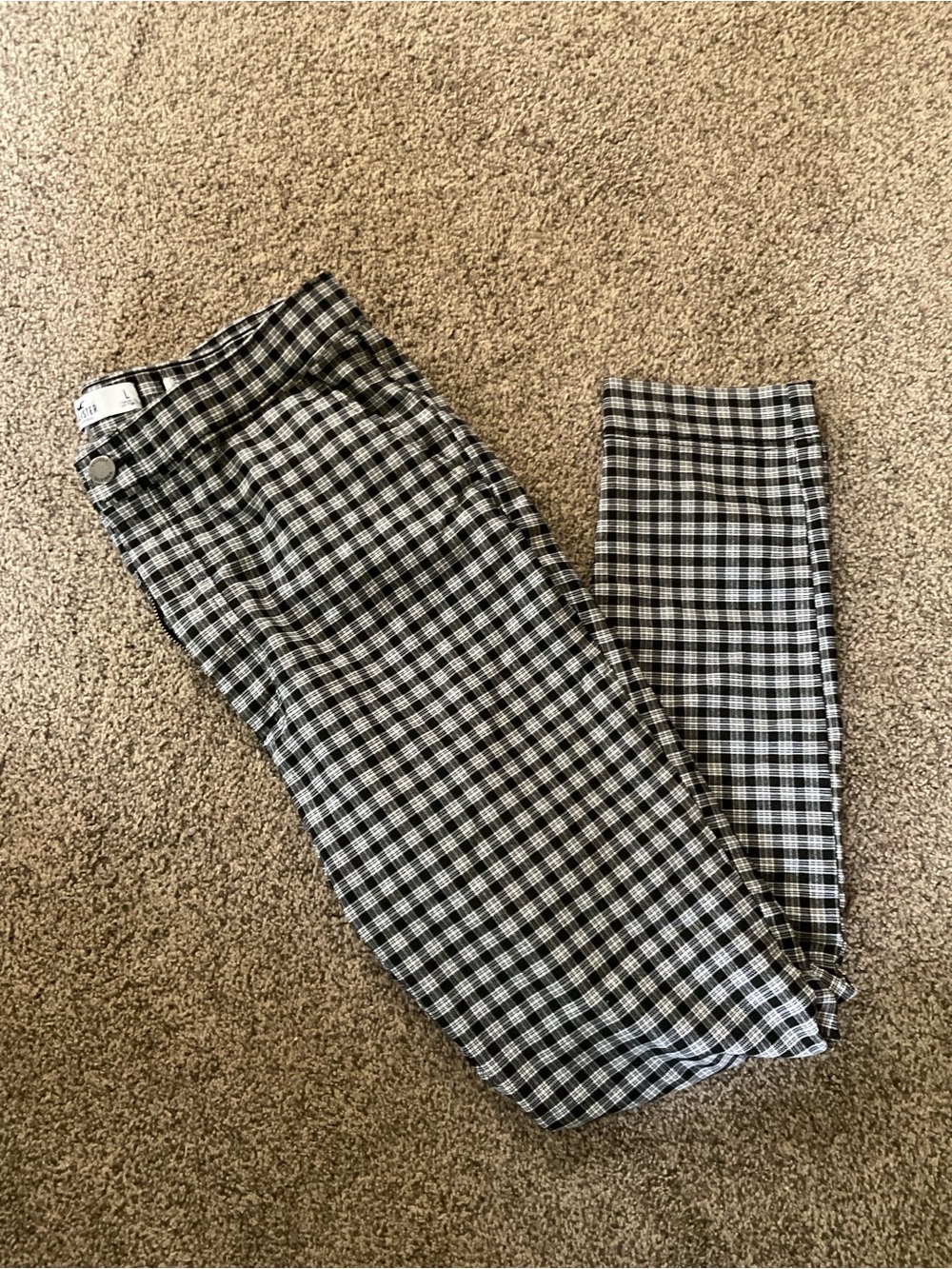 Hollister Black and White Gingham High-Rise Trousers